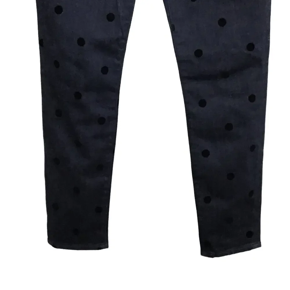 J CREW 9 in High Rise Toothpick Ankle Crop Jeans Dark Wash Black Velvet Dots 29